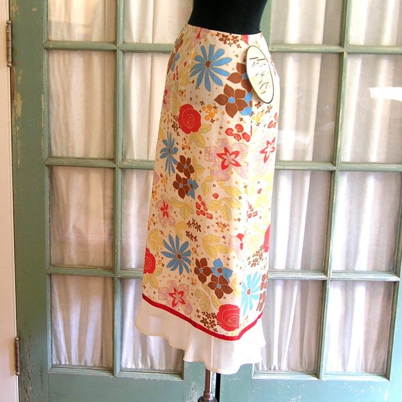 Floral Silk Skirt Ballinger-Gold Size 8 NWT - Picture 4 of 7